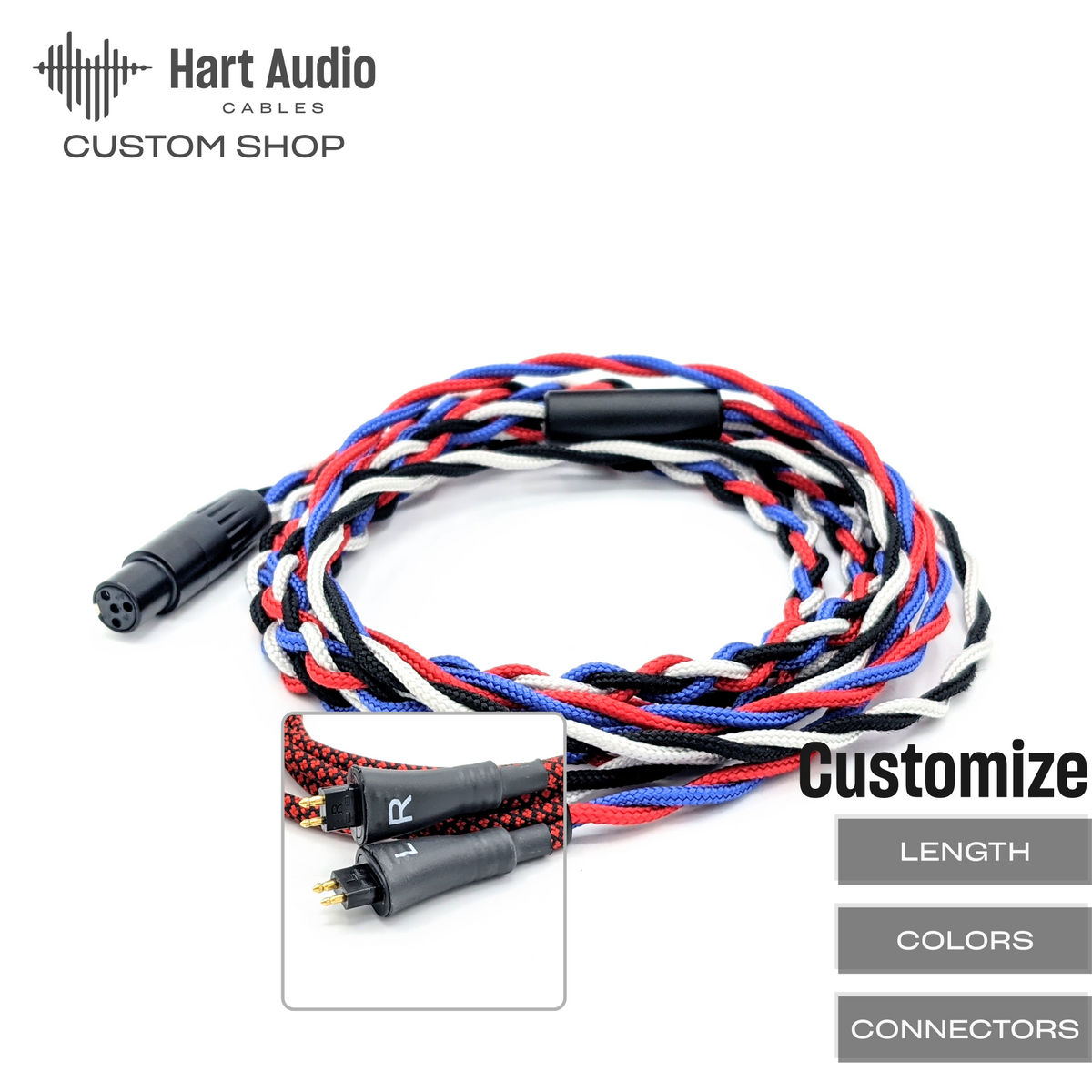 95BRAHC11 Braided Dual Fostex 2pin balanced Headphone Cable Hart