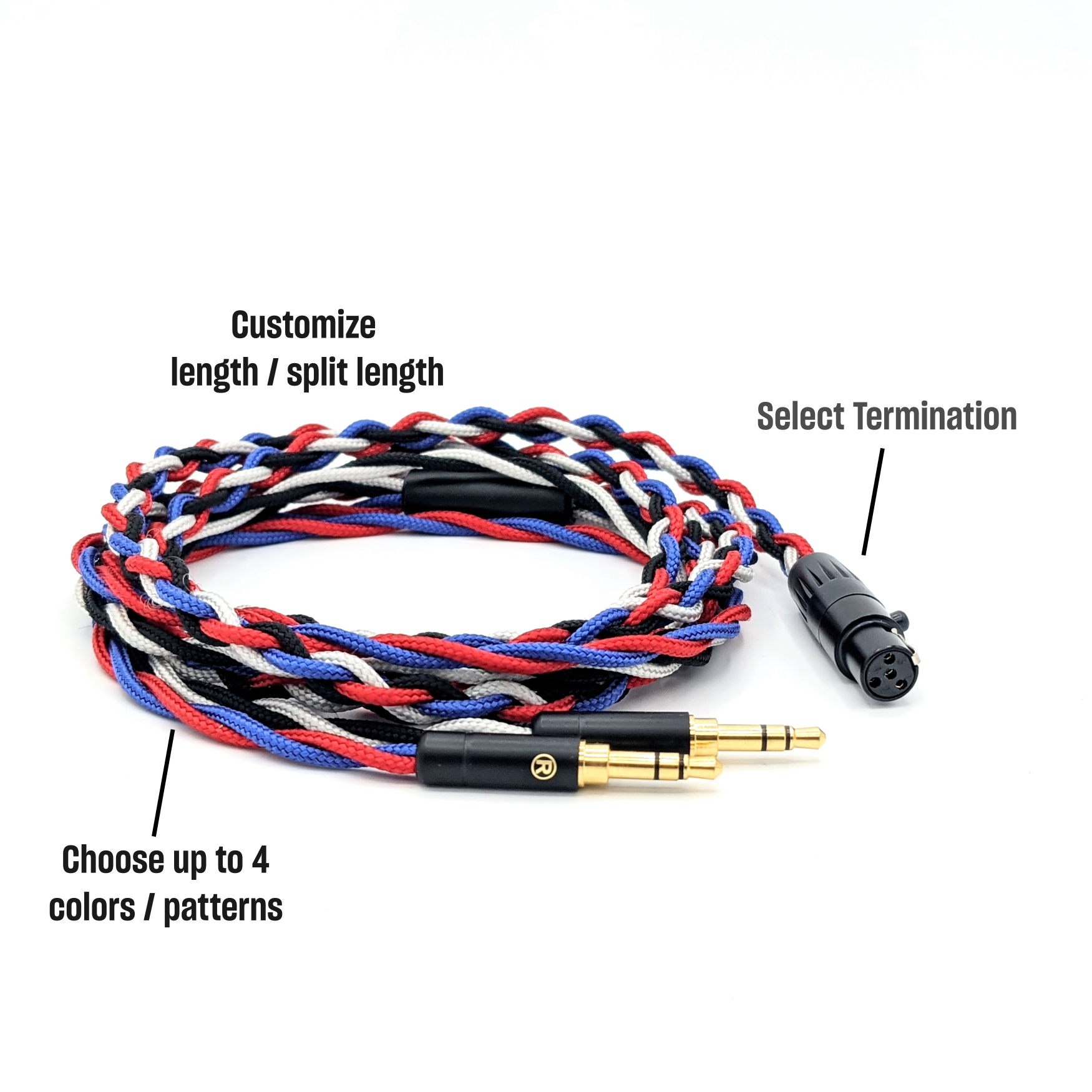 95BRA-HC-9: Custom Braided Dual 3.5mm TRS Balanced Headphone Cable