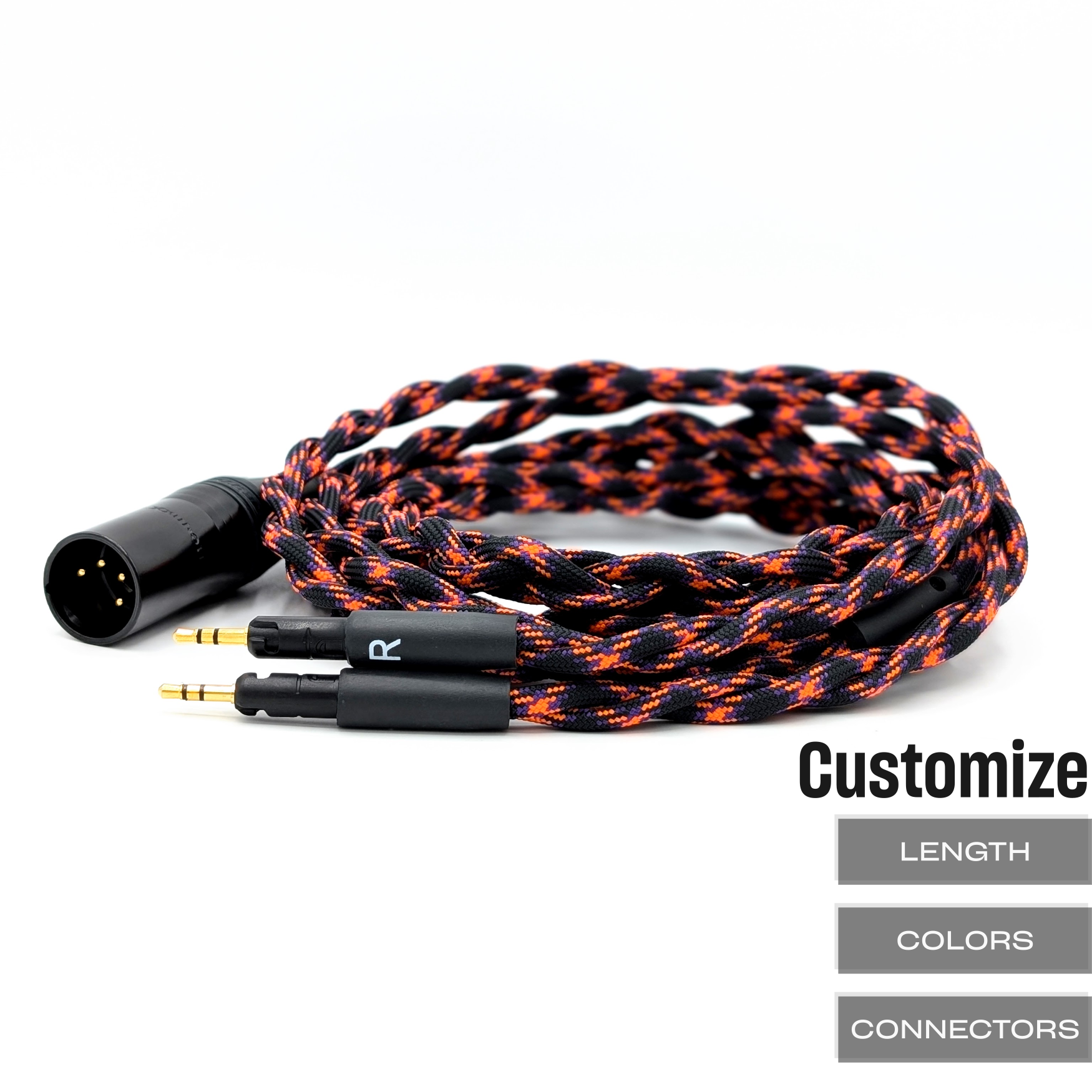 CHBRA-HC-6-Dual: Custom Thick Braided Dual Locking 2.5mm cable for ATH-R70x Headphones