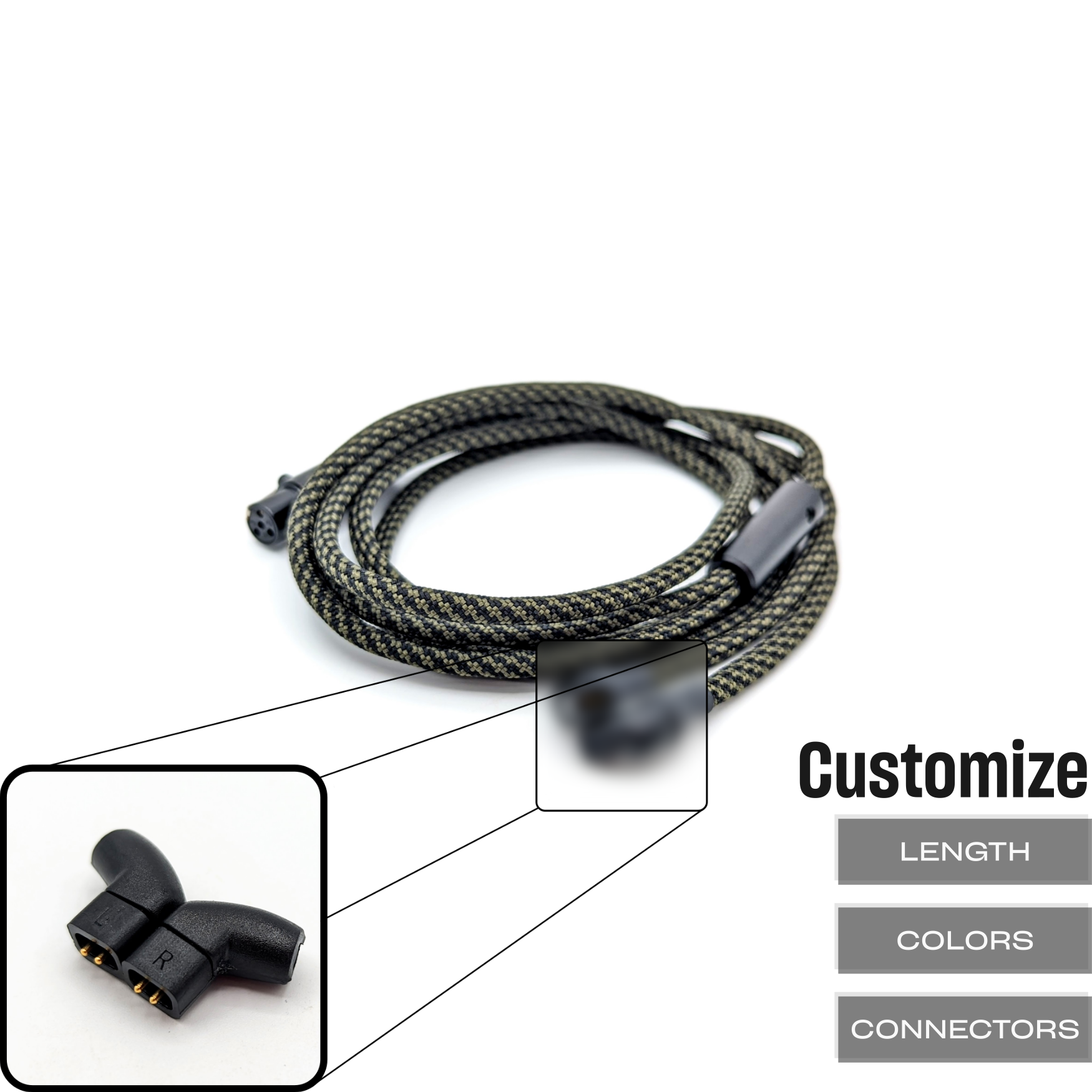 CST-PC-3-QDC: Custom Dual angled 2-pin (QDC) IEM Cable (Balanced Capable)