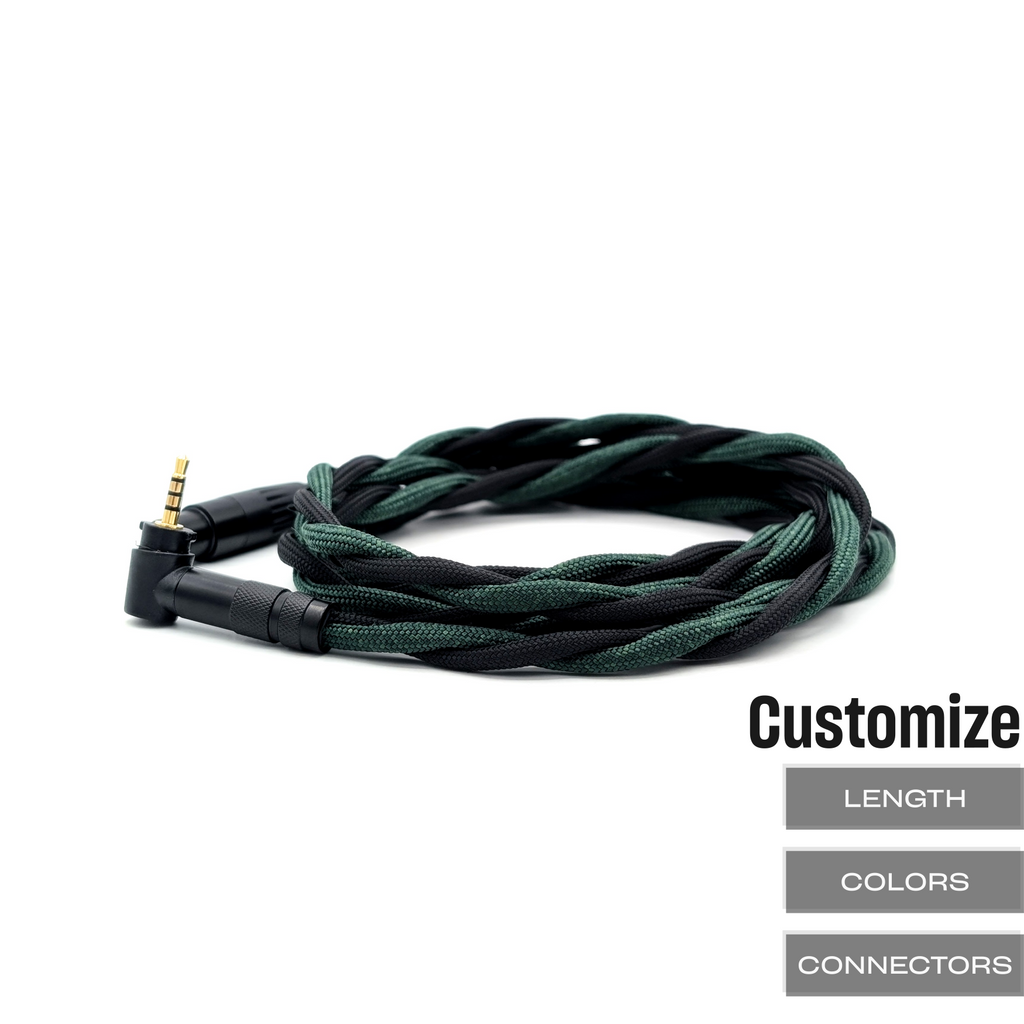TWBRA-HC-3-C: Custom Twisted Braid 90° 2.5mm headphone cable for T50RP 50th anniversary headphones (Balanced options)