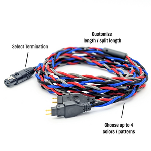 Custom Braided Dual Sennheiser 2-pin Cable for HD600, HD6XX, 58x and more