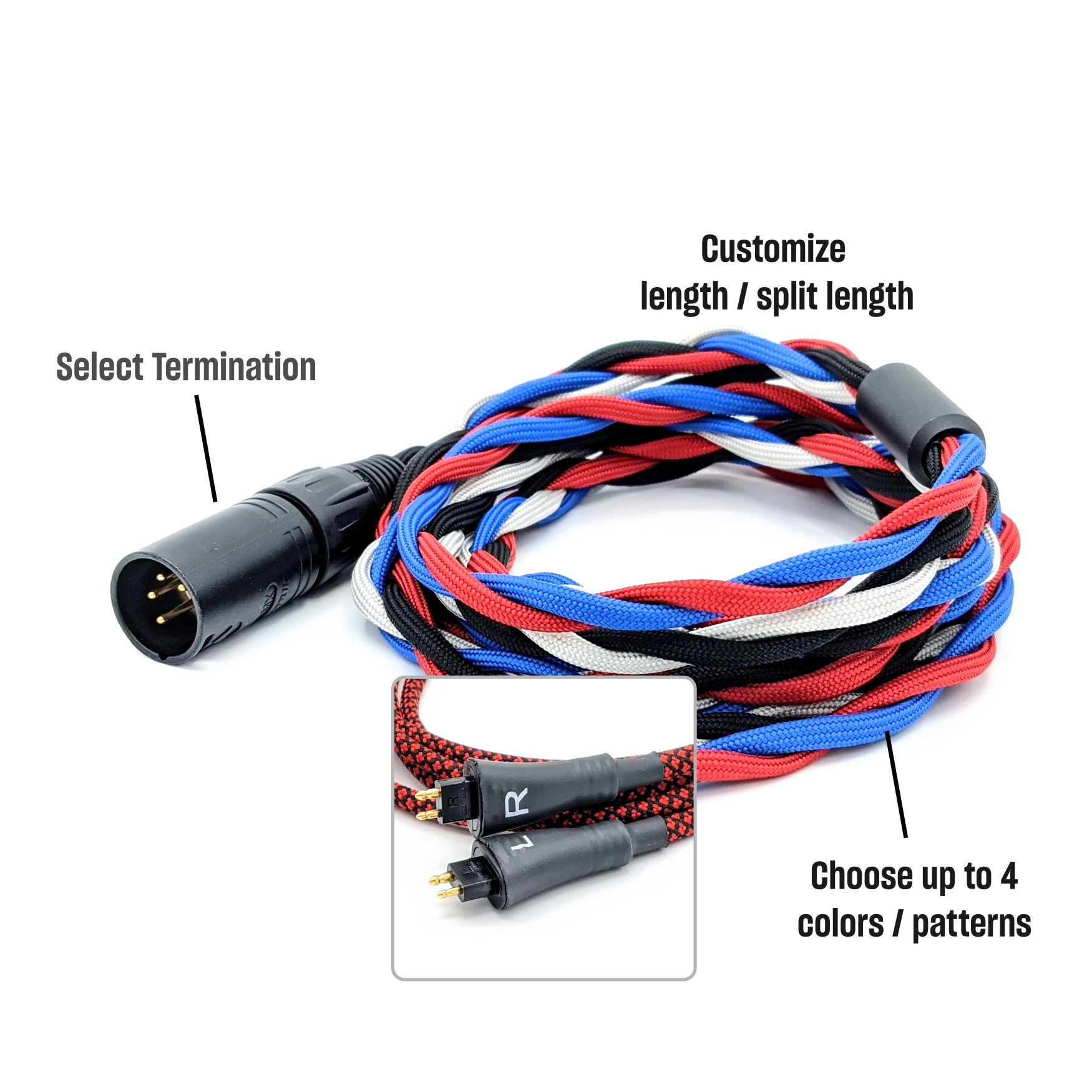 Custom Chunky Braided Dual Fostex 2-pin balanced Headphone Cable