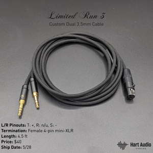 LR03 - Blacked out Dual 3.5mm Balanced headphone Cable
